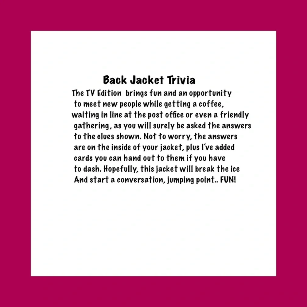 Upcycled Back Jacket Trivia Denim Jacket with Clues to TV Shows on the Back. - Picture 12 of 13
